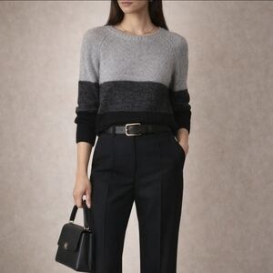 Magaschoni wool mohair color block gray black split hem medium